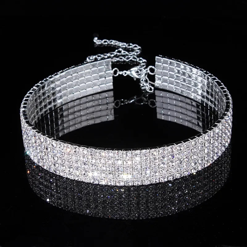New Designed Luxury Jewelry For Women Bridal Wedding Party Prom Stretch Rhinestone Crystal Choker Necklace Elastic Cord Elegant