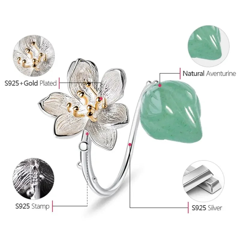 Floral Artisan 925 Sterling Silver Lotus Whispers Rings