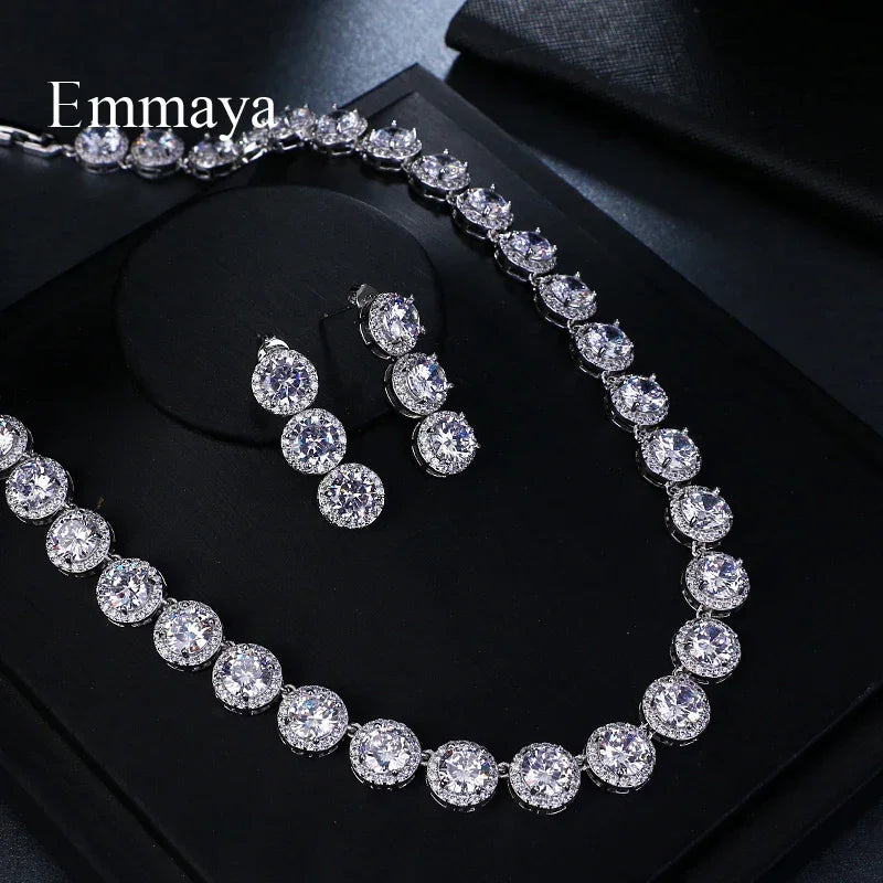 LUX Round White Gold Color AAA Cubic Zircon Jewelry Set
