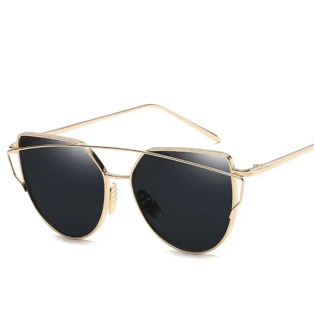 New Fashion Cat Eye Vintage Rose Gold Mirror Woman's Sunglasses Metal Reflective Flat Lens Tourism Sunglasses Multi-color style