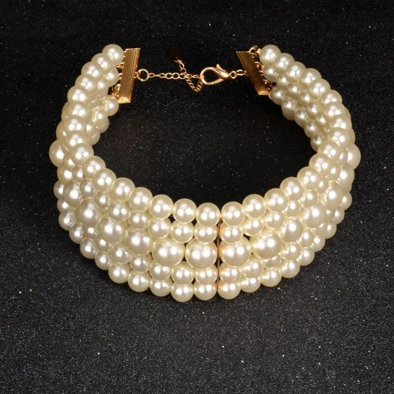 Pearl Necklace & Pendant Multi Layer Torques African Necklace Sets Dubai Wedding Bridal Jewelry Luxury Women Fashion Collar