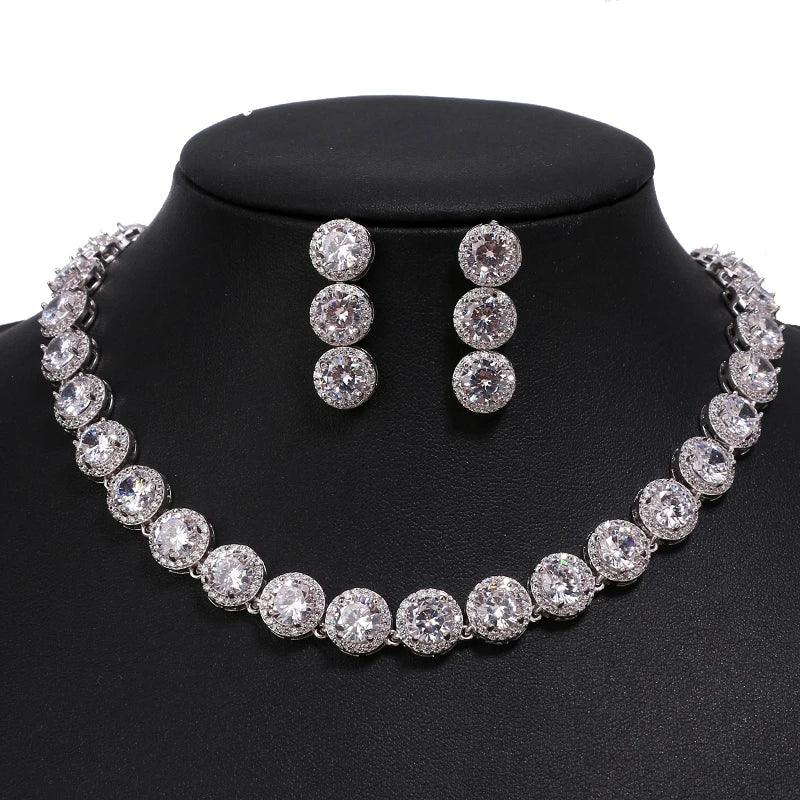 LUX Round White Gold Color AAA Cubic Zircon Jewelry Set