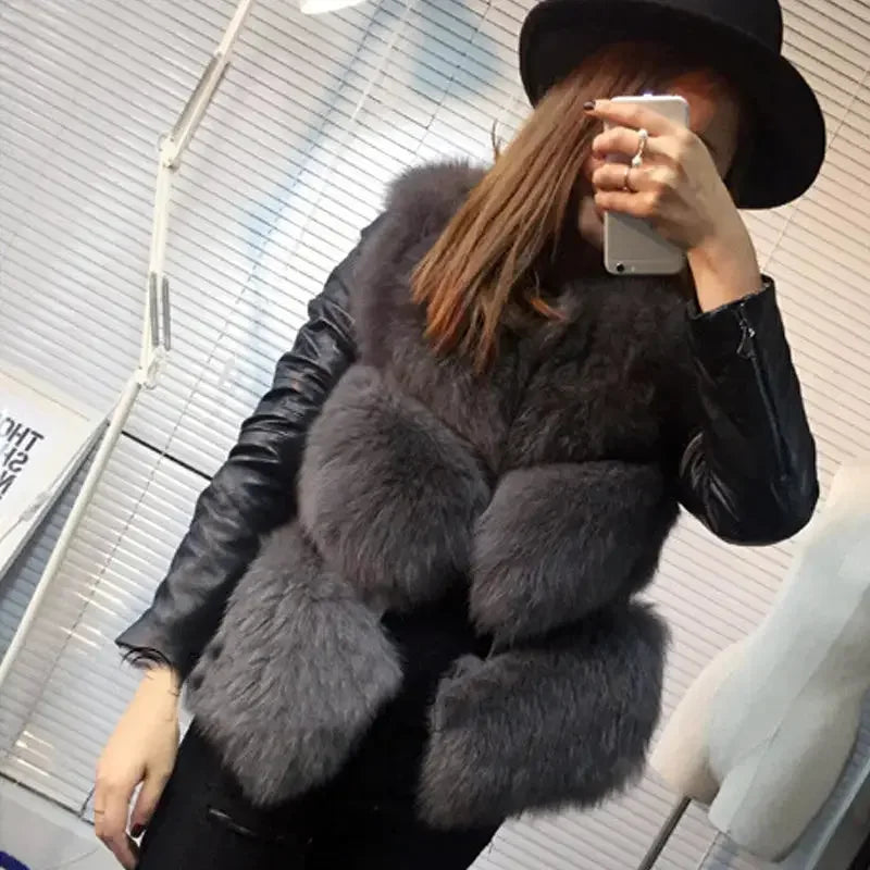 Naiveroo Fashion Autumn Winter Coat Thick Warm Women Faux Fox Fur Vest High-Grade Jacket Colete Feminino Plus Size 3XL
