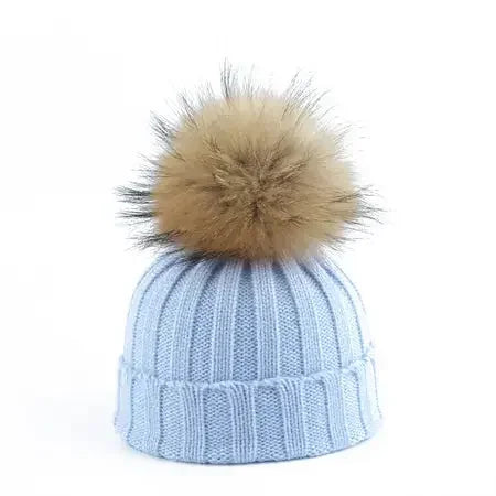 Kids Big Fur Beanie Hat