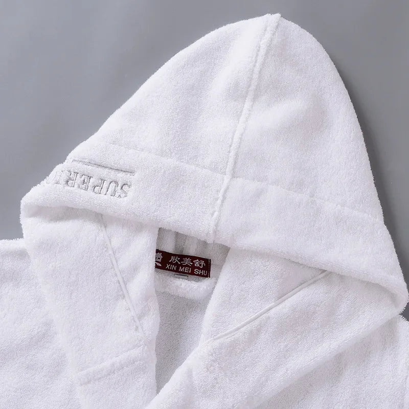 Terry Hooded Embroidery Cotton Bathrobe
