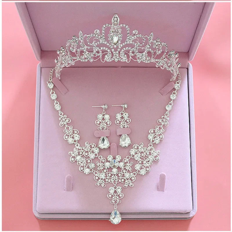 Fashion Crystal Wedding Bridal Jewelry Sets Tiara Crown Earring Necklace Bride Women Pageant Prom Jewelry Set Hair Ornaments