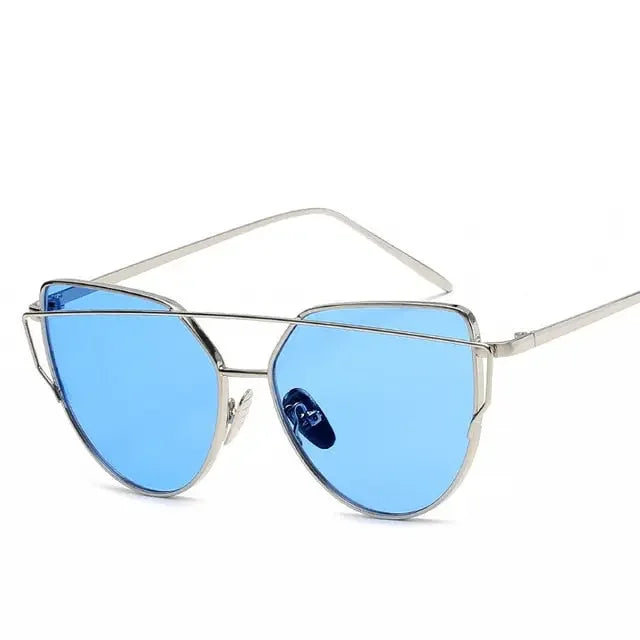 New Fashion Cat Eye Vintage Rose Gold Mirror Woman's Sunglasses Metal Reflective Flat Lens Tourism Sunglasses Multi-color style