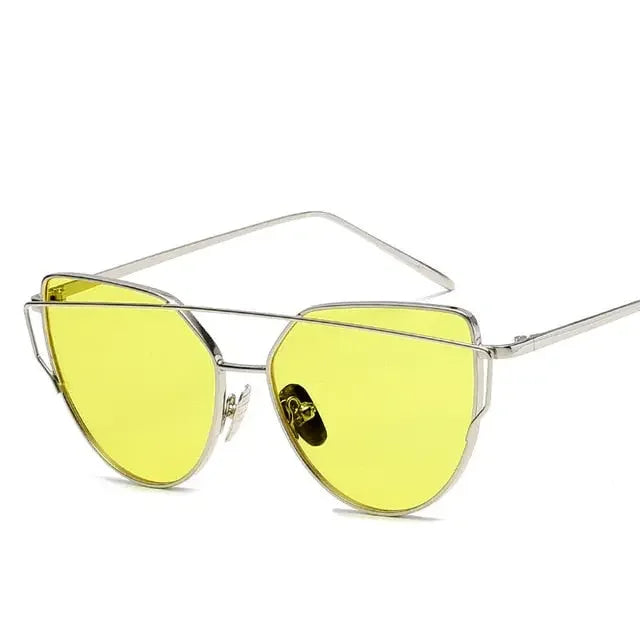 New Fashion Cat Eye Vintage Rose Gold Mirror Woman's Sunglasses Metal Reflective Flat Lens Tourism Sunglasses Multi-color style