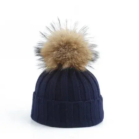 Kids Big Fur Beanie Hat