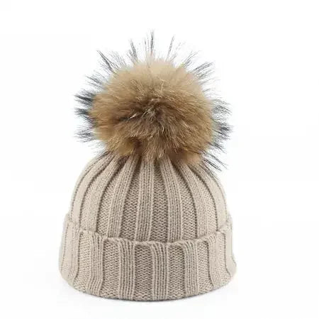 Kids Big Fur Beanie Hat