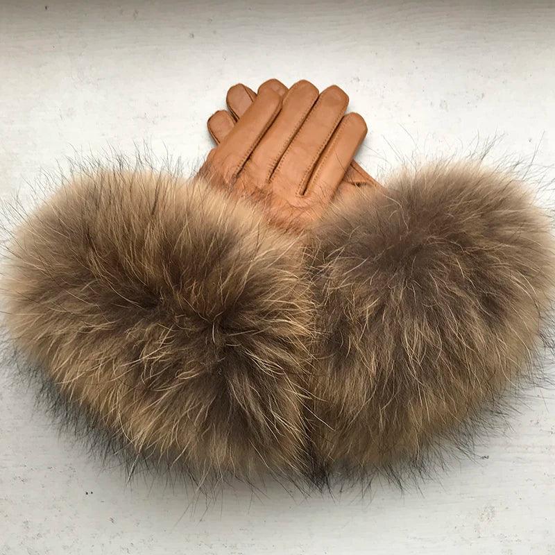 Genuine Leather Fur Gloves