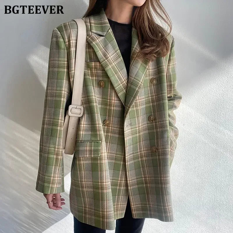 Vintage Loose Fit Plaid Blazer