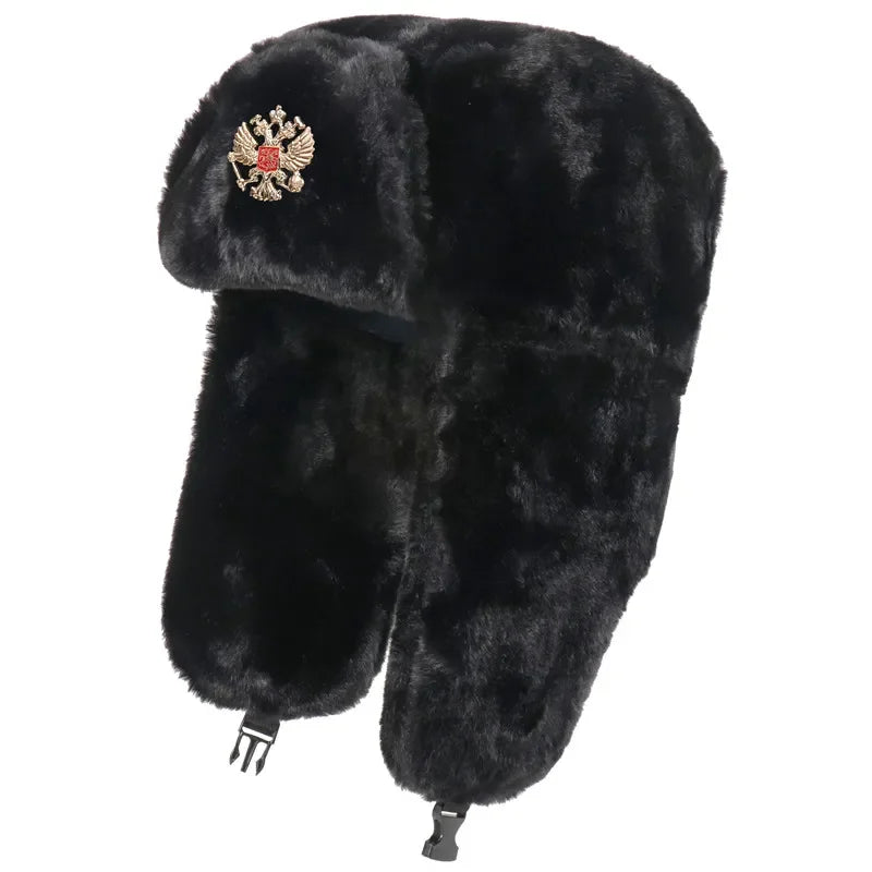 CAMOLAND Women Winter Hats Warm Faux Fur Bomber Hat For Men Soviet Army Military Badge Caps Male Thermal Earflap Cap Russia Hat