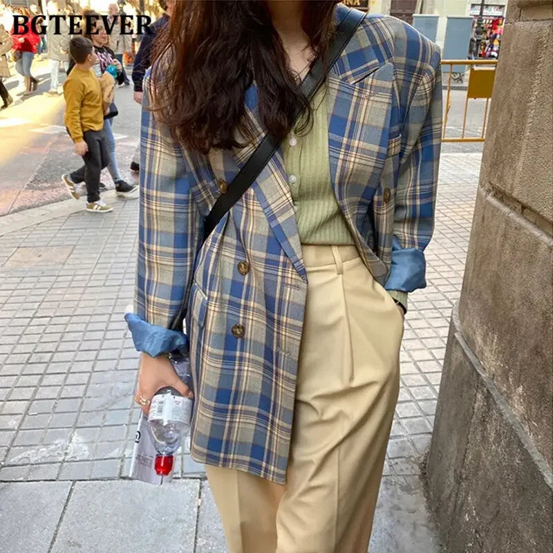 Vintage Loose Fit Plaid Blazer