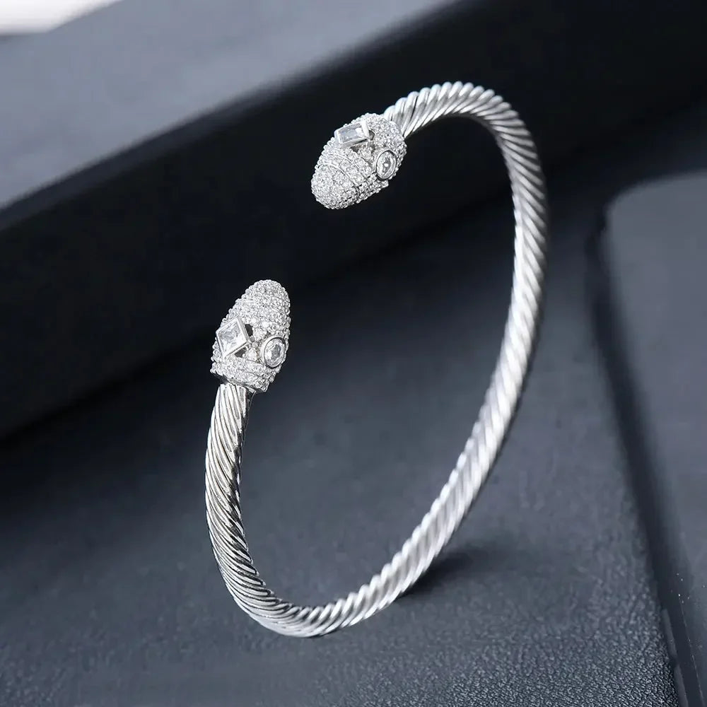 Missvikki Original design Stackable Bangle For Women Bridal Wedding Cubic Zircon OPen Bangle Dubai Bracelet Party Jewelry