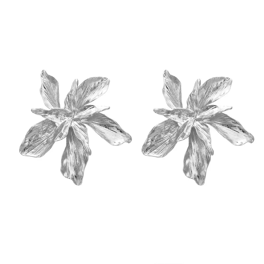 Vintage Metal Flower Statement Earrings
