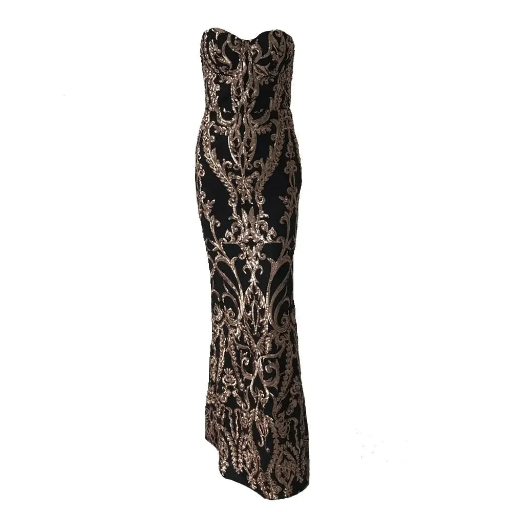 New Years Strapless Sequin Floor Length Party Dress