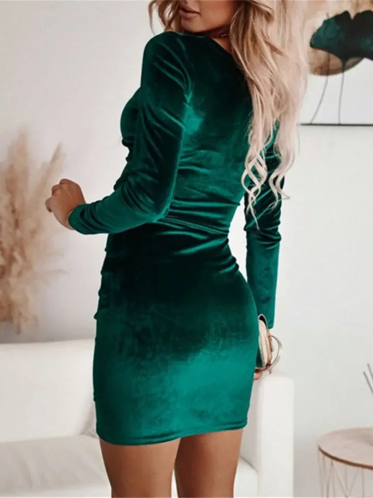 Autumn Velvet V-Neck Bodycon Dress