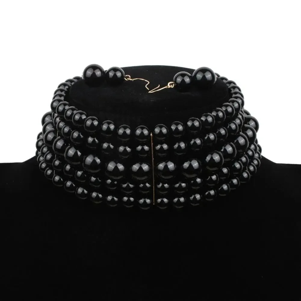 Pearl Necklace & Pendant Multi Layer Torques African Necklace Sets Dubai Wedding Bridal Jewelry Luxury Women Fashion Collar