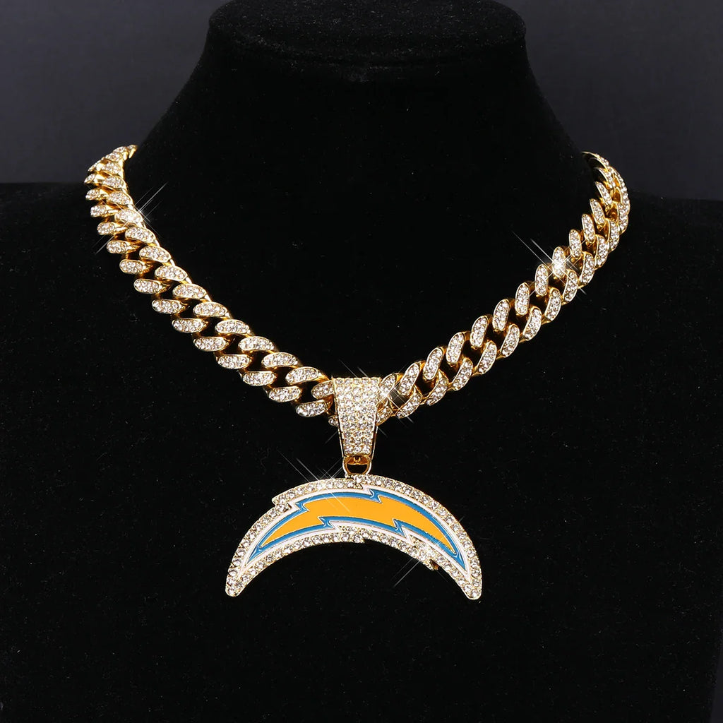 Sports Customized LOGO Pendant Necklace with Iced Out Cuban Chains for Football Fans Birthday Gifts