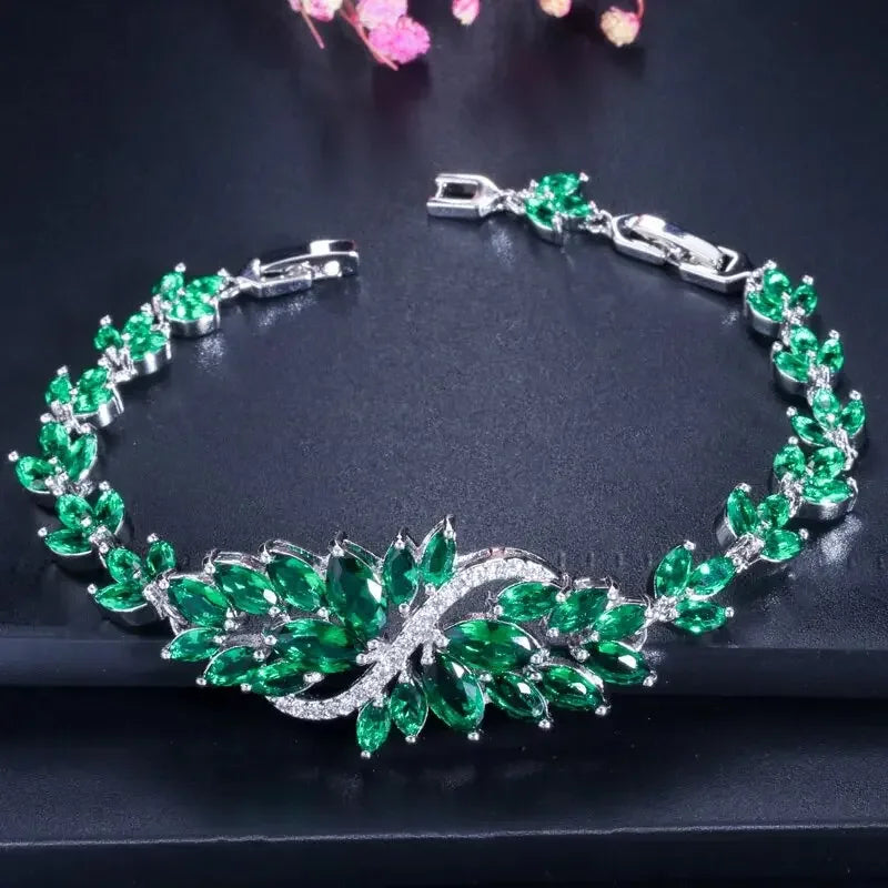 CWWZircons 6 Colors Choice Luxury Women Party Evening Jewelry Big Green Crystal Bridal Wedding Bracelet Bangle for Women CB194