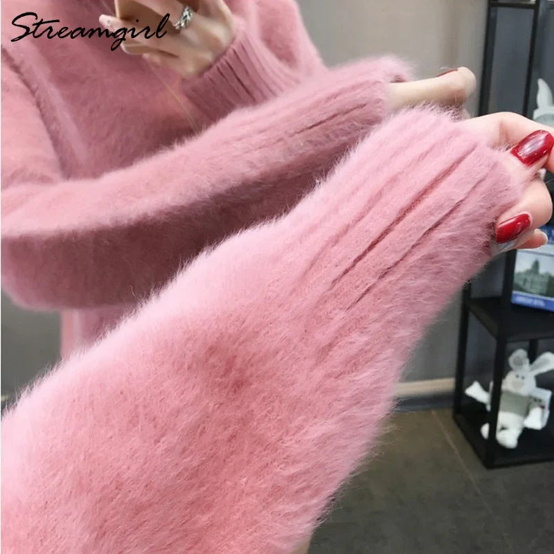 Thick Winter Sweater Women Warm White Turtleneck Fluffy Women's Jumper Winter Pull Sweaters For Women Knitted Sweater Woman 2021