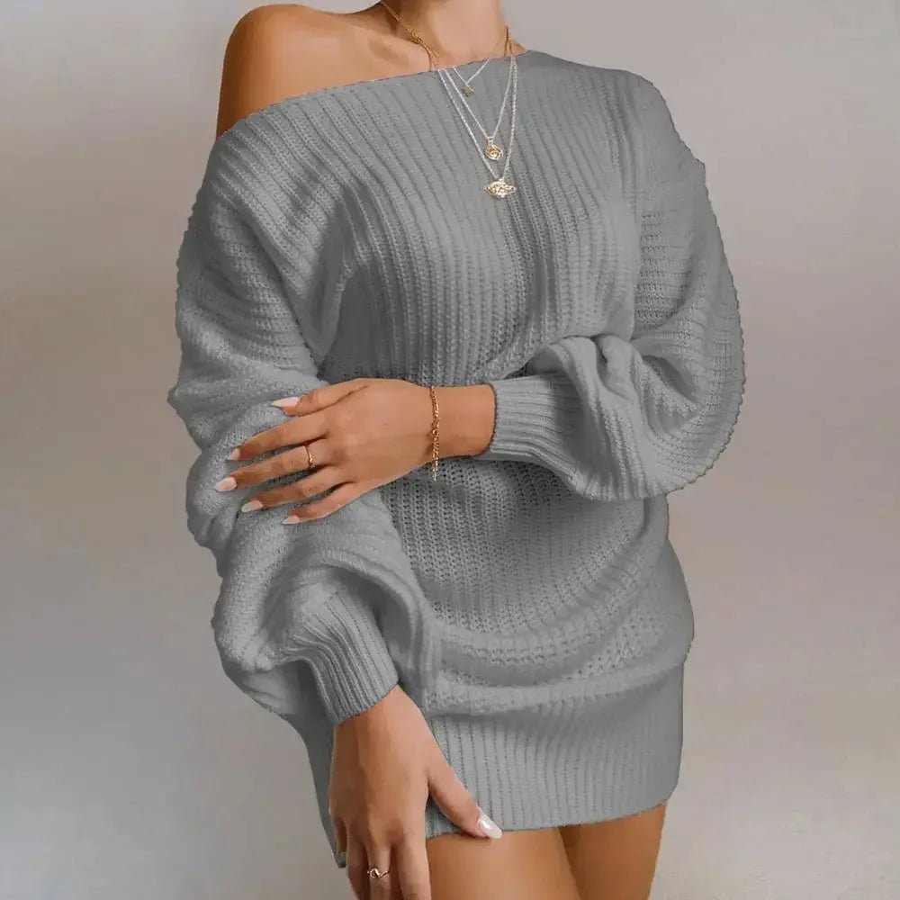 Cryptographic Casual Knitted Mini Dress Women Autumn Winter Sweaters Balloon Long Sleeve Knitwear Women's Dresses Loose Jersey