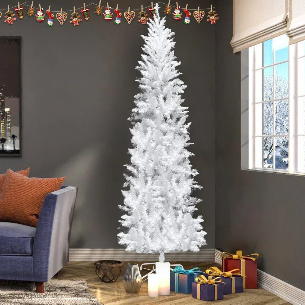 FCH 6.5/7.5FT Flocking Tied Light Christmas Tree With Optical Fiber Green/White[US-Stock]