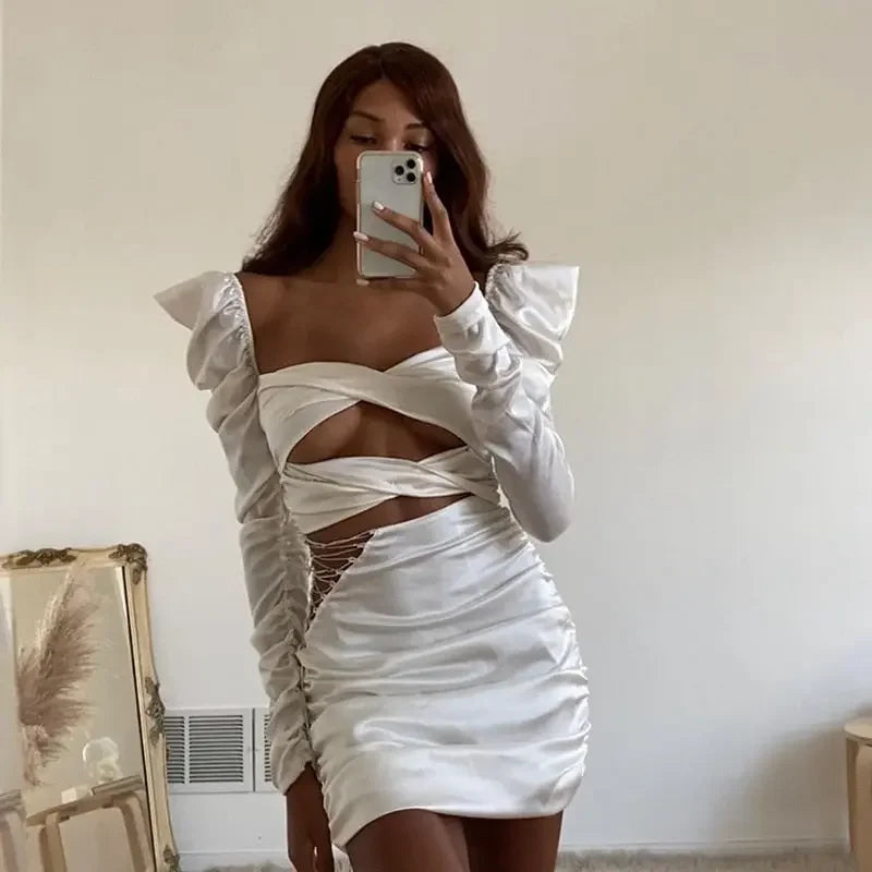 Long Sleeve Lace Up Bodycon Club Party Dresses