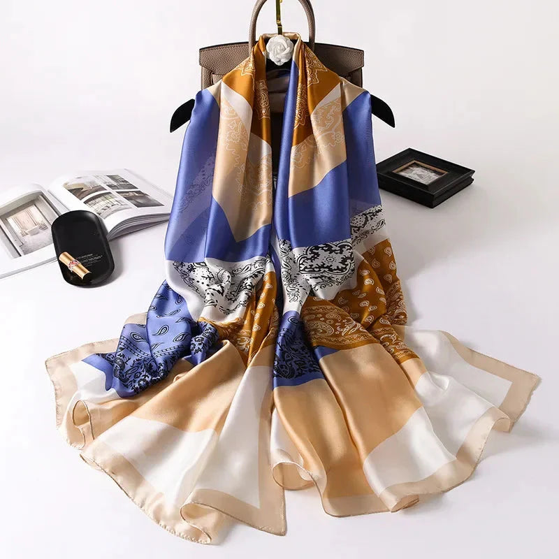 180*90cm Luxury Brand Women Summer Silk Scarves Shawl Lady Wrap Soft Female Europe Designer Beach Bandanna foulard muffler pareo