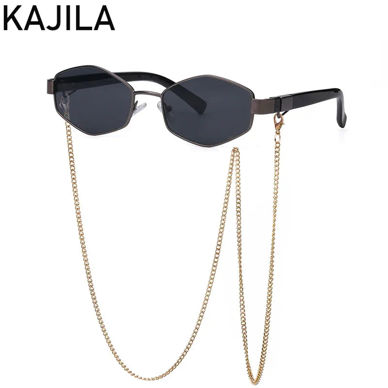 Hexagon Sunglasses With Chain