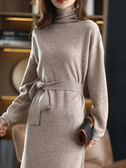 Cashmere long-sleeved knit sweater dress