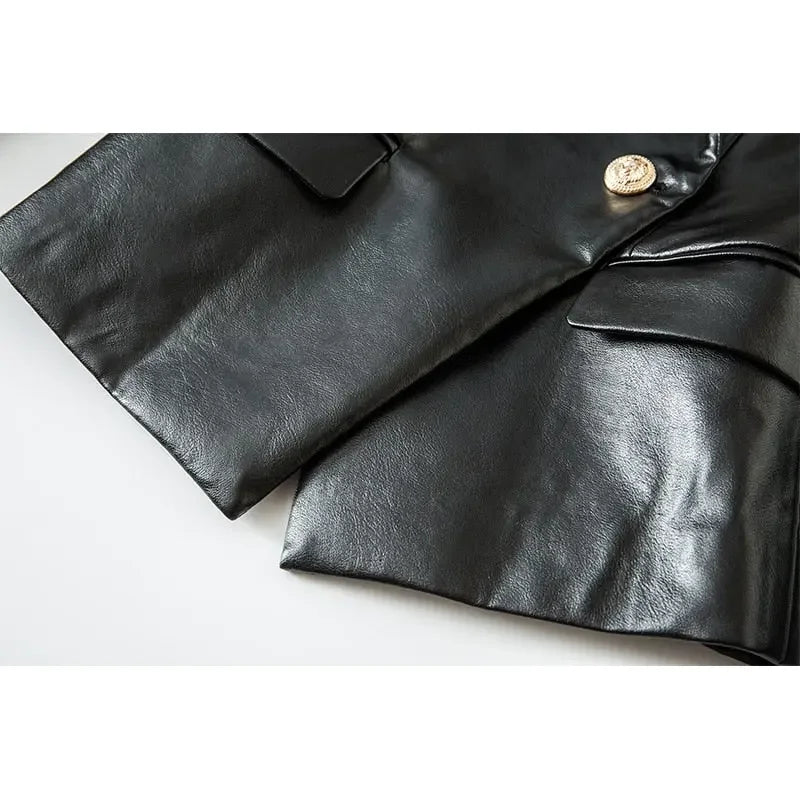 European American Top Quality Faux Leather Black Blazer