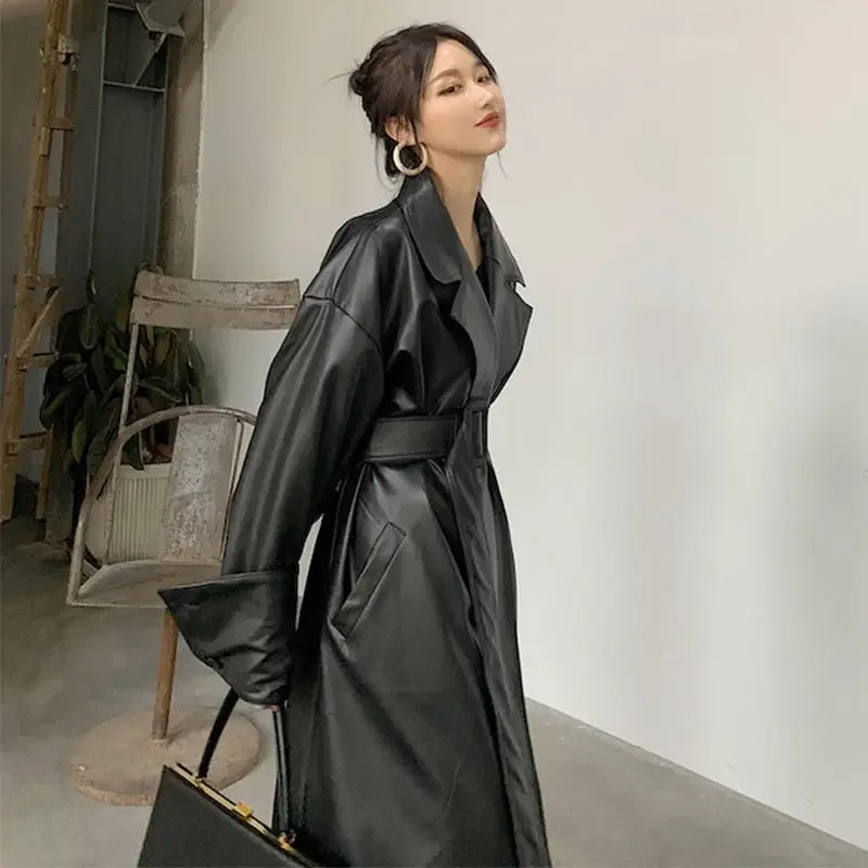 Chic Fall Long Sleeve Leather Jacket