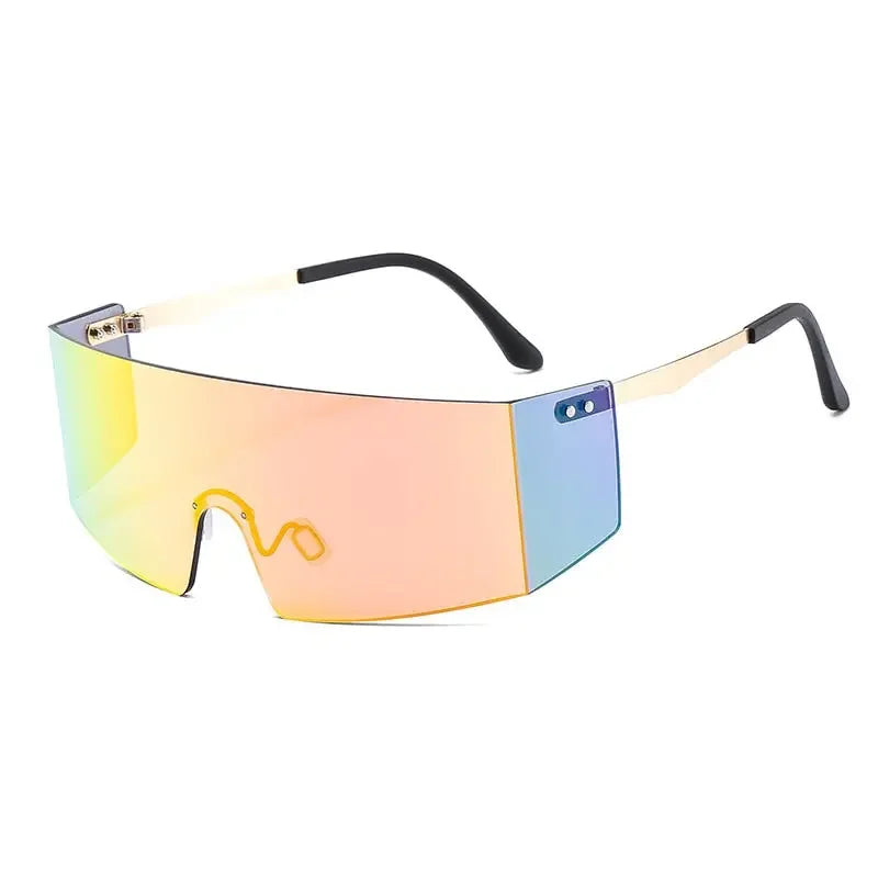 OEC CPO Fashion Rimless Sunglasses Women Men Big Flat Top Glasses Oversized Sunglasses Female Mirror Goggle UV400 O596