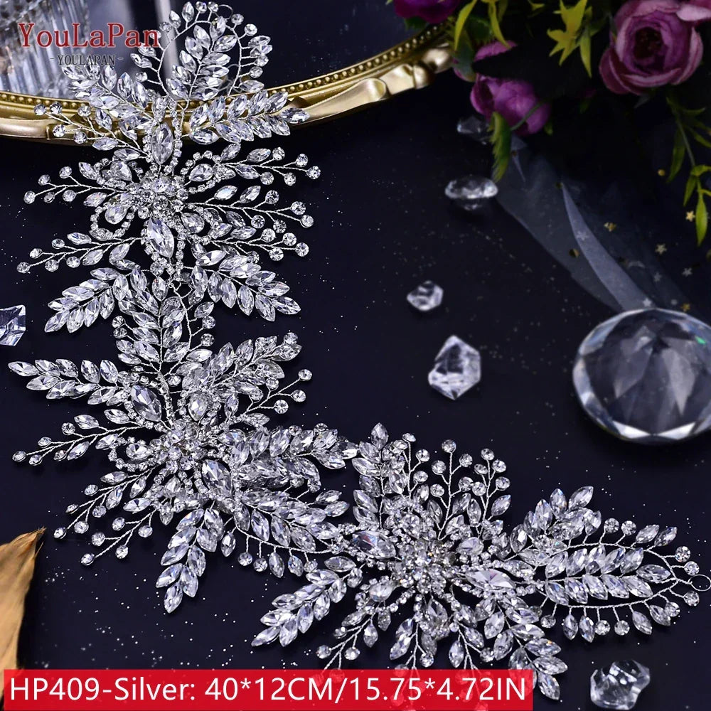 TOPQUEEN Wedding Headband Hair Jewelry Luxury Bride Headdress Hair Accessories Rhinestone Wedding Head Piece Woman Tiara HP240