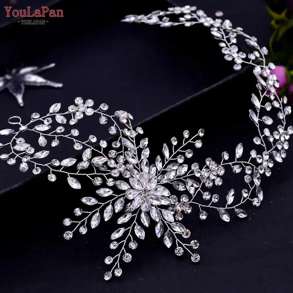 YouLaPan HP282 Wedding Headband Alloy Flower Leaf Hair Tiara Rhinestone Headpiece Bridal Headwear Hair Accessories Head Jewelry