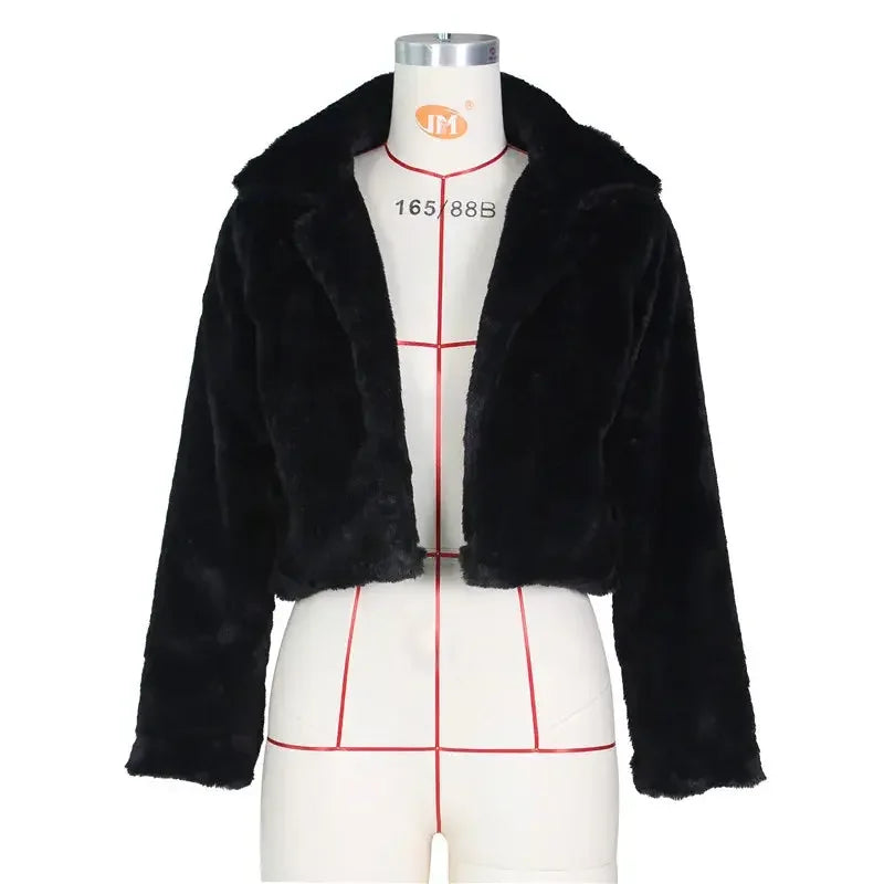 JRRY Casual Women Faux Fur Coats Long Sleeve Furry Cropped Jacket Open Stitch Fluffy Overcoat Plus Size XXL Outdoor Wear