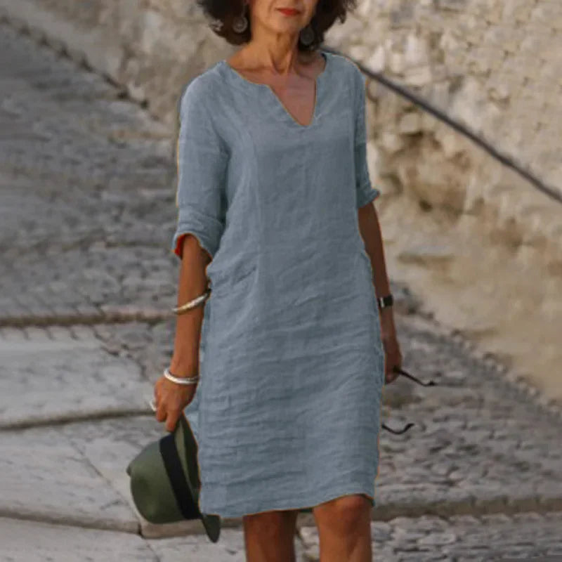 Women’s Three Quarter Sleeve Linen Dress