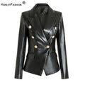 European American Top Quality Faux Leather Black Blazer