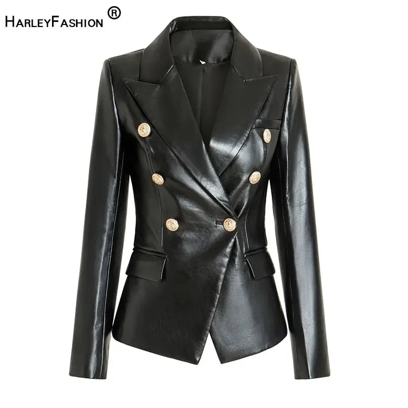 European American Top Quality Faux Leather Black Blazer