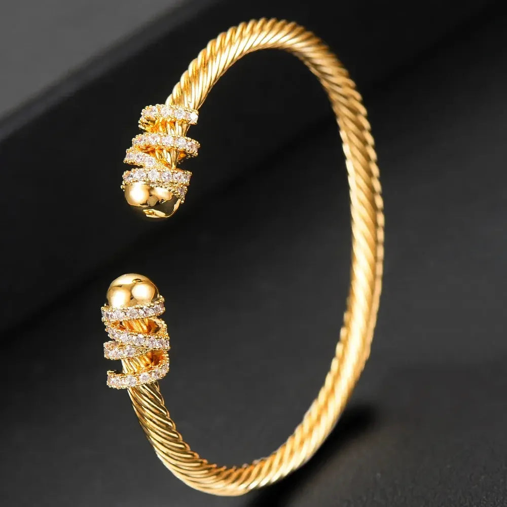 Missvikki Original design Stackable Bangle For Women Bridal Wedding Cubic Zircon OPen Bangle Dubai Bracelet Party Jewelry