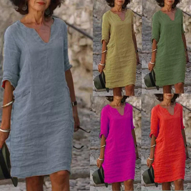 Women’s Three Quarter Sleeve Linen Dress