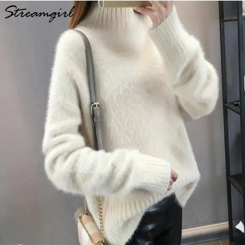 Thick Winter Sweater Women Warm White Turtleneck Fluffy Women's Jumper Winter Pull Sweaters For Women Knitted Sweater Woman 2021