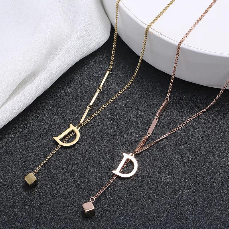 Elegant D Charm Necklace