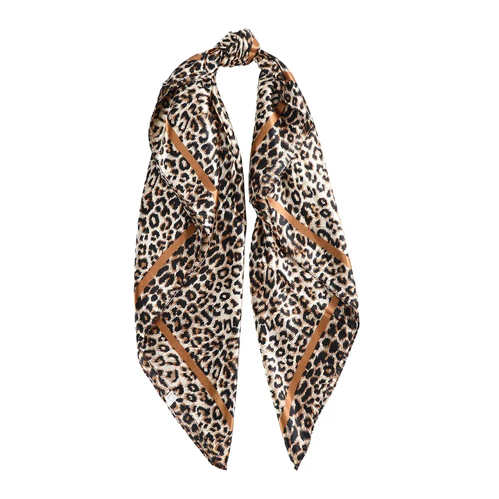AWAYTR Fashion Head Scarf Leopard Print Satin  Hair Bands for Girls Women Headband Scarfs Body Glitter Turban Bandanas Headwear