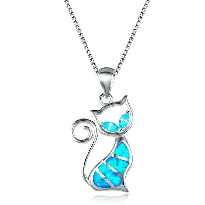 Boho Fashion Sea Animal Dolphin Pendant Necklace for Women Girl Inlay Imitation Blue Opal Necklace Wedding Party Jewelry