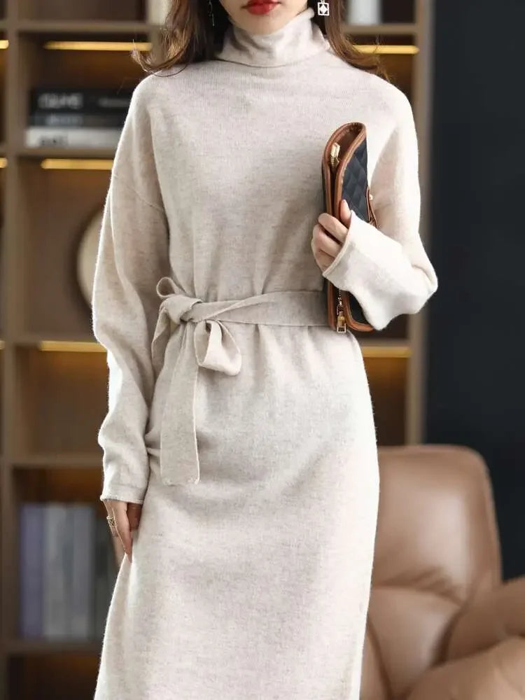 Cashmere long-sleeved knit sweater dress