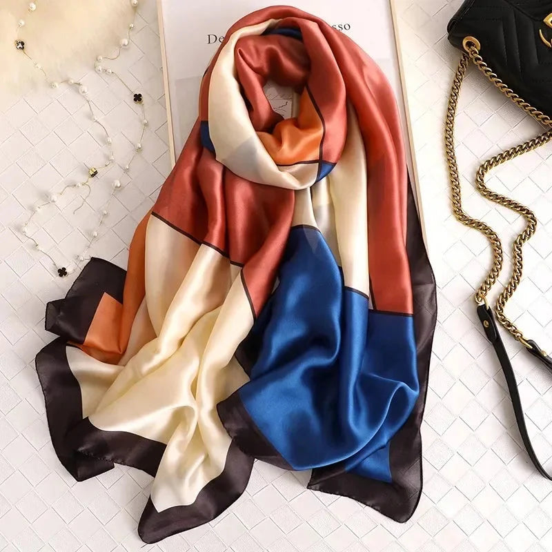 180*90cm Luxury Brand Women Summer Silk Scarves Shawl Lady Wrap Soft Female Europe Designer Beach Bandanna foulard muffler pareo
