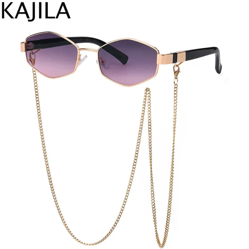 Hexagon Sunglasses With Chain